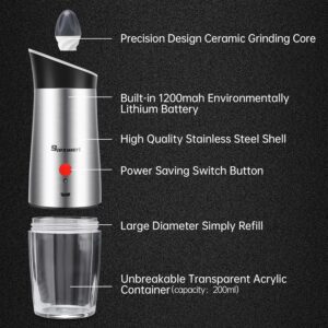 Moulin a Poivre Sel Electrique Automatique: Salieres et Poivrieres Moulin à Poivre Sel Moulins Salière et Poivrière électrique Rechargeable Grain Grossier Réglable Broyeur en Acier inox avec LED 170ml